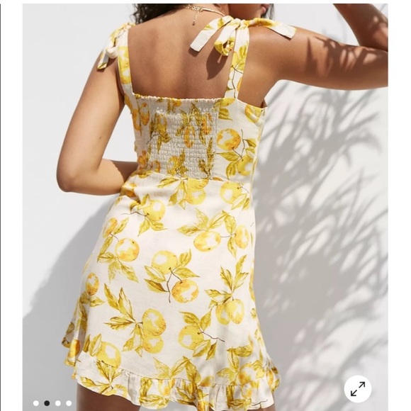 urban outfitters Jolene Linen Tie Shoulder mini dress LEMON size MEDIUM - Picture 1 of 5